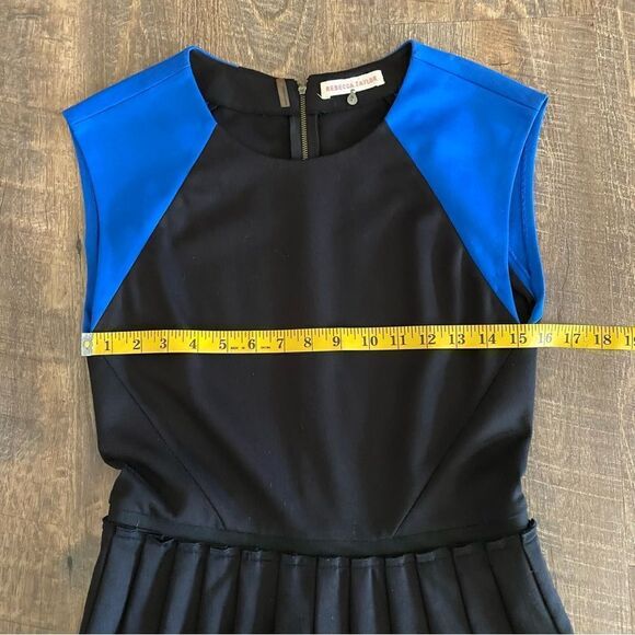Rebecca Taylor Dress Color Block Pleated 6 Black Blue Sophsticated - Picture 7 of 10